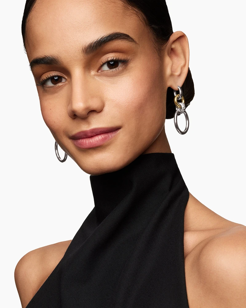 DY Mercer® Circular Drop Earrings in Sterling Silver with 18K Yellow Gold and Diamonds, 50mm