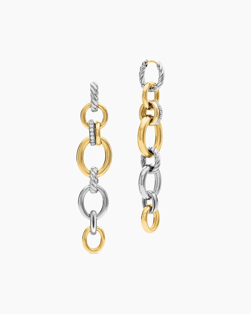 DY Mercer® Linked Drop Earrings in Sterling Silver with 18K Yellow Gold and Diamonds, 68mm