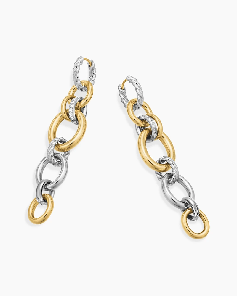 DY Mercer® Linked Drop Earrings in Sterling Silver with 18K Yellow Gold and Diamonds, 68mm