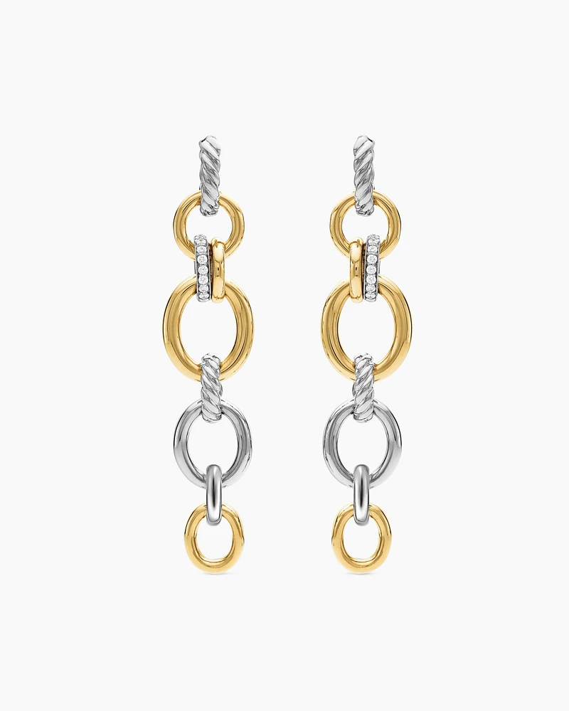 DY Mercer® Linked Drop Earrings in Sterling Silver with 18K Yellow Gold and Diamonds, 68mm