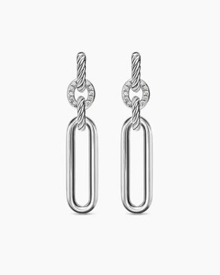 Lexington Double Link Drop Earrings in Sterling Silver with Diamonds, 54mm