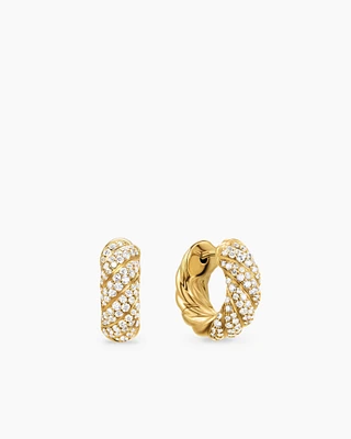 Sculpted Cable Hoop Earrings in 18K Yellow Gold with Diamonds