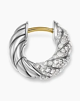 Sculpted Cable Hoop Earrings in Sterling Silver with Diamonds, 14.4mm