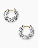 Sculpted Cable Hoop Earrings in Sterling Silver with Diamonds, 14.4mm