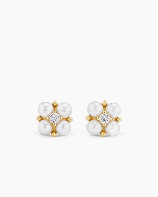 Petite Modern Renaissance Pearl Stud Earrings in 18K Yellow Gold with Diamonds, 7.8mm