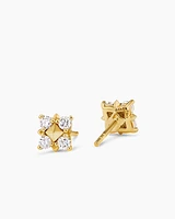 Petite Modern Renaissance Pyramid Stud Earrings in 18K Yellow Gold with Diamonds, 8mm