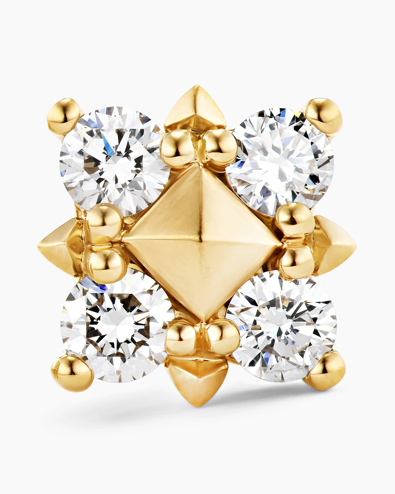 Petite Modern Renaissance Pyramid Stud Earrings in 18K Yellow Gold with Diamonds, 8mm
