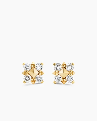 Petite Modern Renaissance Pyramid Stud Earrings in 18K Yellow Gold with Diamonds, 8mm