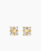 Petite Modern Renaissance Pyramid Stud Earrings in 18K Yellow Gold with Diamonds, 8mm