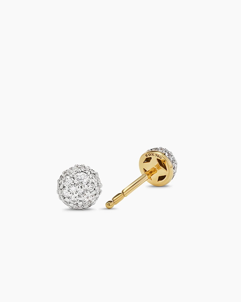 Petite Pavé Stud Earrings in 18K Yellow Gold with Diamonds, 4.5mm