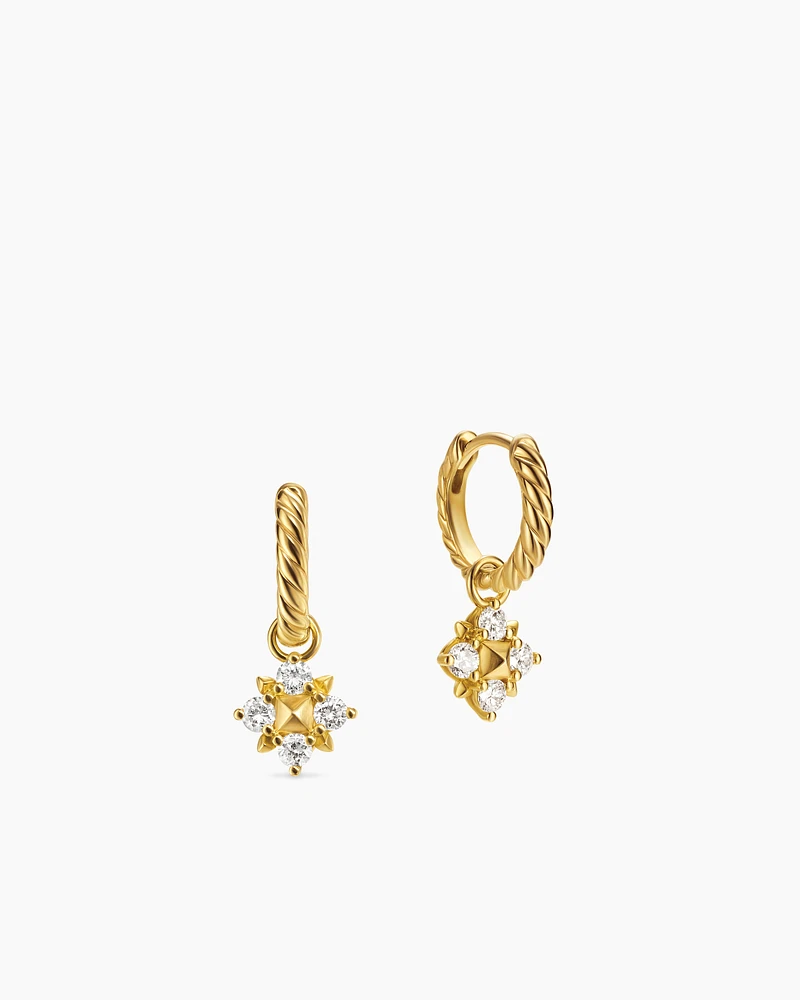 Petite Modern Renaissance Pyramid Drop Earrings in 18K Yellow Gold with Diamonds, 18.8mm