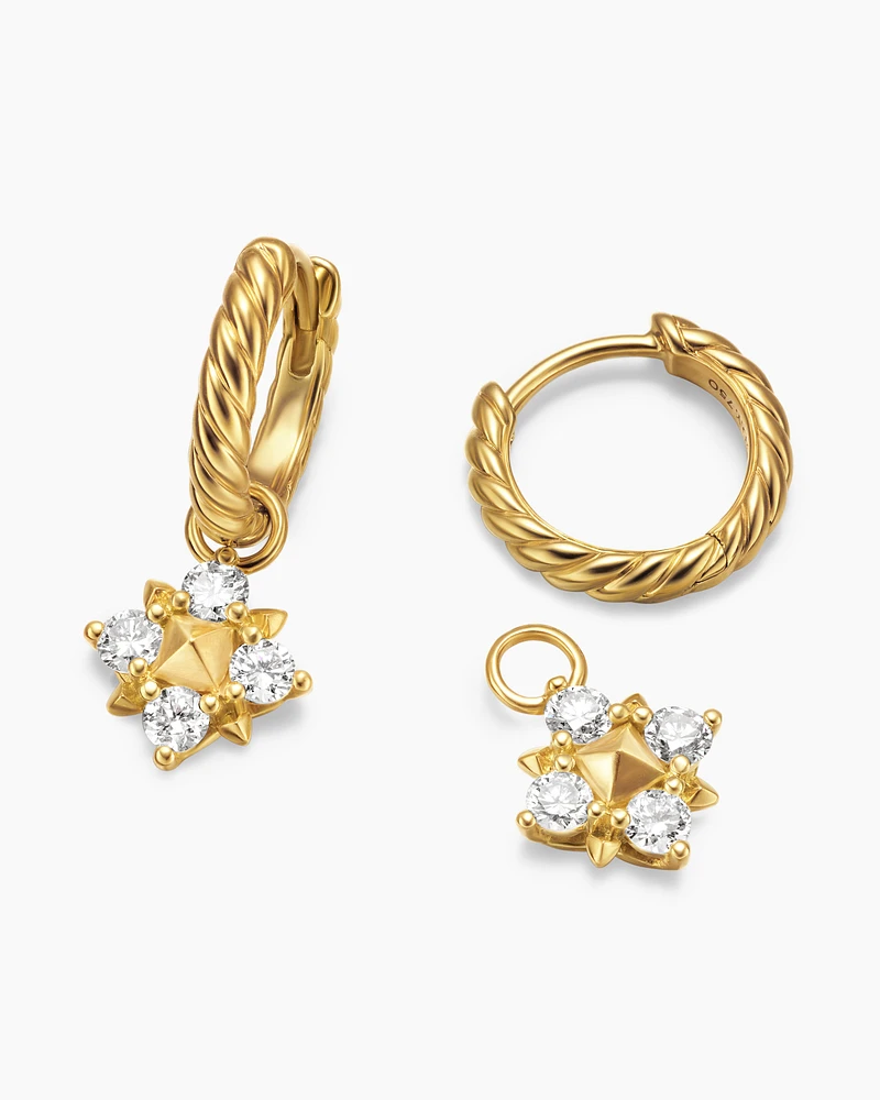Petite Modern Renaissance Pyramid Drop Earrings in 18K Yellow Gold with Diamonds, 18.8mm