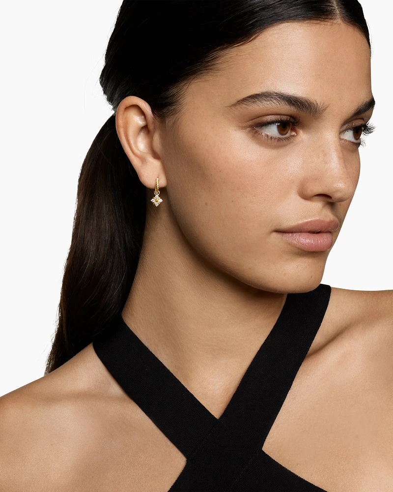 Petite Modern Renaissance Pyramid Drop Earrings in 18K Yellow Gold with Diamonds, 18.8mm