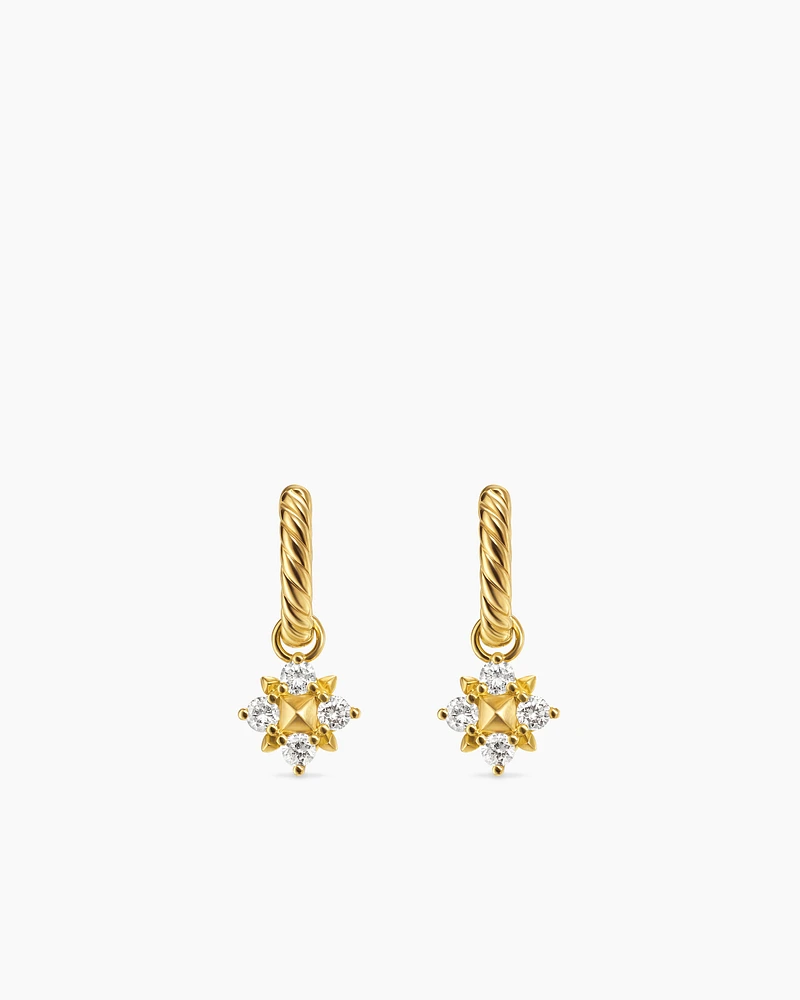 Petite Modern Renaissance Pyramid Drop Earrings in 18K Yellow Gold with Diamonds, 18.8mm