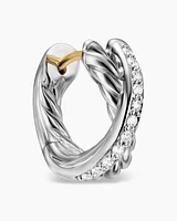 Crossover Huggie Hoop Earrings in Sterling Silver with Diamonds, 12.4mm