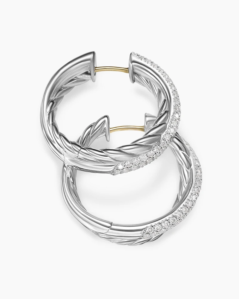 Crossover Hoop Earrings in Sterling Silver with Diamonds, 22.3mm