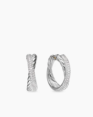 Crossover Hoop Earrings in Sterling Silver with Diamonds, 22.3mm