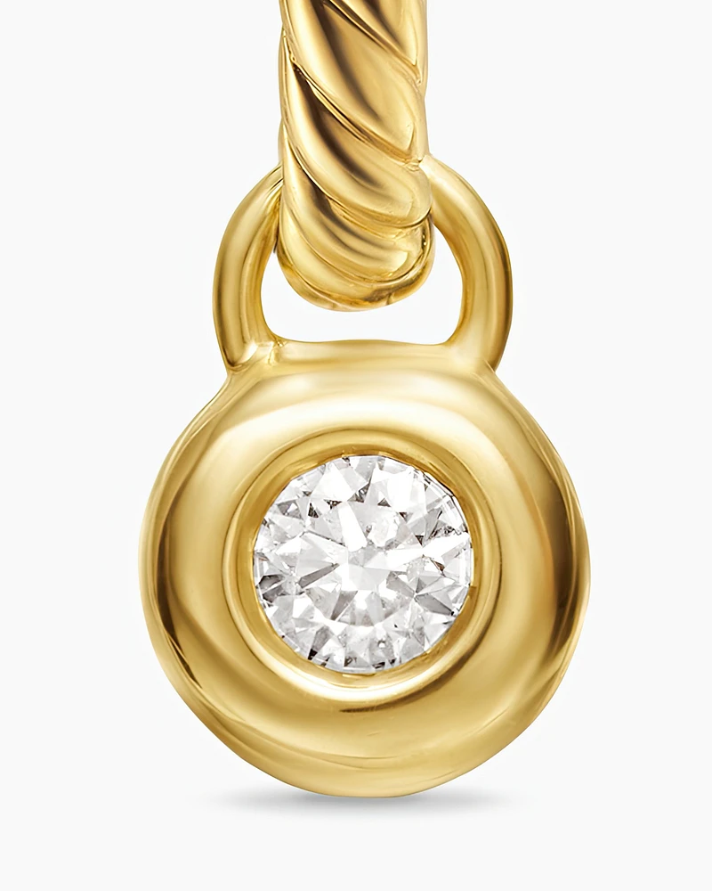 Petite Cable Huggie Drop Earrings in 18K Yellow Gold with Diamonds, 17.5mm