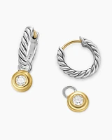 Petite Cable Huggie Drop Earrings in Sterling Silver with 14K Yellow Gold and Diamonds, 17.5mm