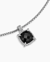 Chatelaine® Pavé Bezel Pendant Necklace in Sterling Silver with Black Onyx and Diamonds, 9mm