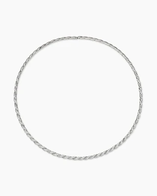 Sculpted Cable Flex Necklace in 18K White Gold with Diamonds, 3.7mm