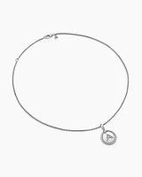 Initial Charm Necklace in Sterling Silver with Diamond A