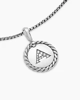 Initial Charm Necklace in Sterling Silver with Diamond A