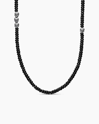 Memento Mori Skull Station Necklace Sterling Silver with Black Spinel, 6mm