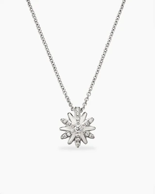 Petite Starburst Pendant Necklace in Sterling Silver with Diamonds, 10.5mm
