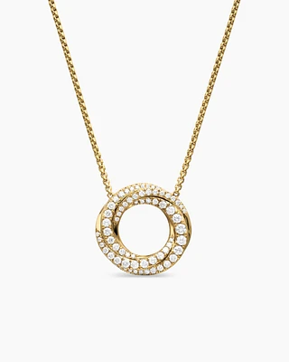 Petite Pavé Crossover Pendant Necklace in 18K Yellow Gold with Diamonds, 15.5mm