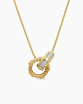 Modern Renaissance Double Pendant Necklace in 18K Yellow Gold with Diamonds, 16.4mm
