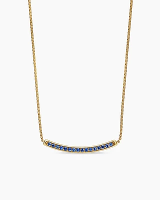 Petite Pavé Bar Necklace in 18K Yellow Gold with Blue Sapphires, 1.25mm