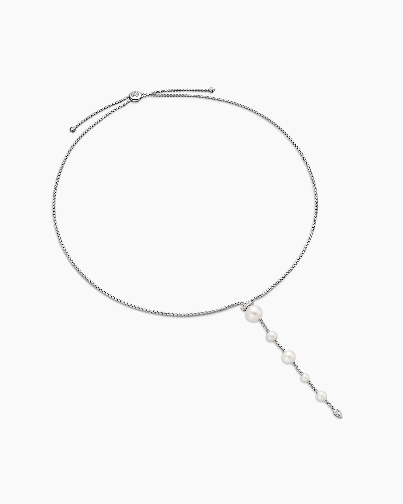 Pearl and Pavé Y Necklace in Sterling Silver with Pearls and Diamonds