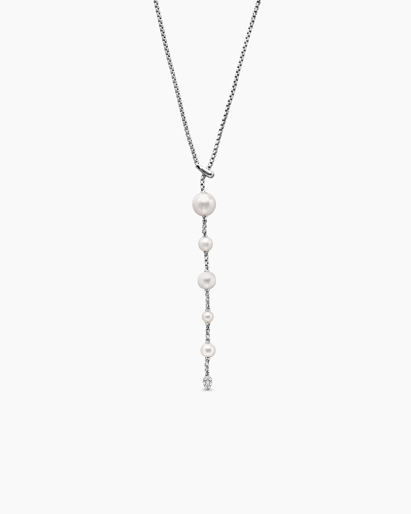 Pearl and Pavé Y Necklace in Sterling Silver with Pearls and Diamonds