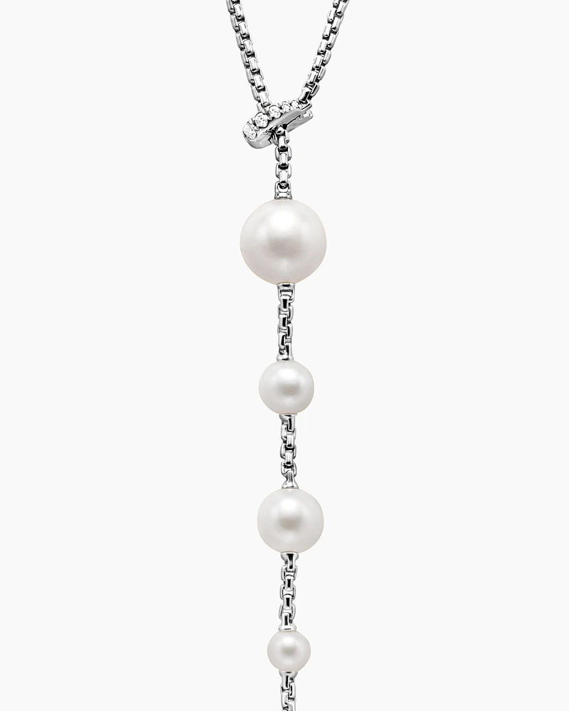 Pearl and Pavé Y Necklace in Sterling Silver with Pearls and Diamonds