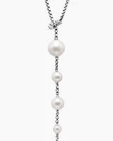 Pearl and Pavé Y Necklace in Sterling Silver with Pearls and Diamonds