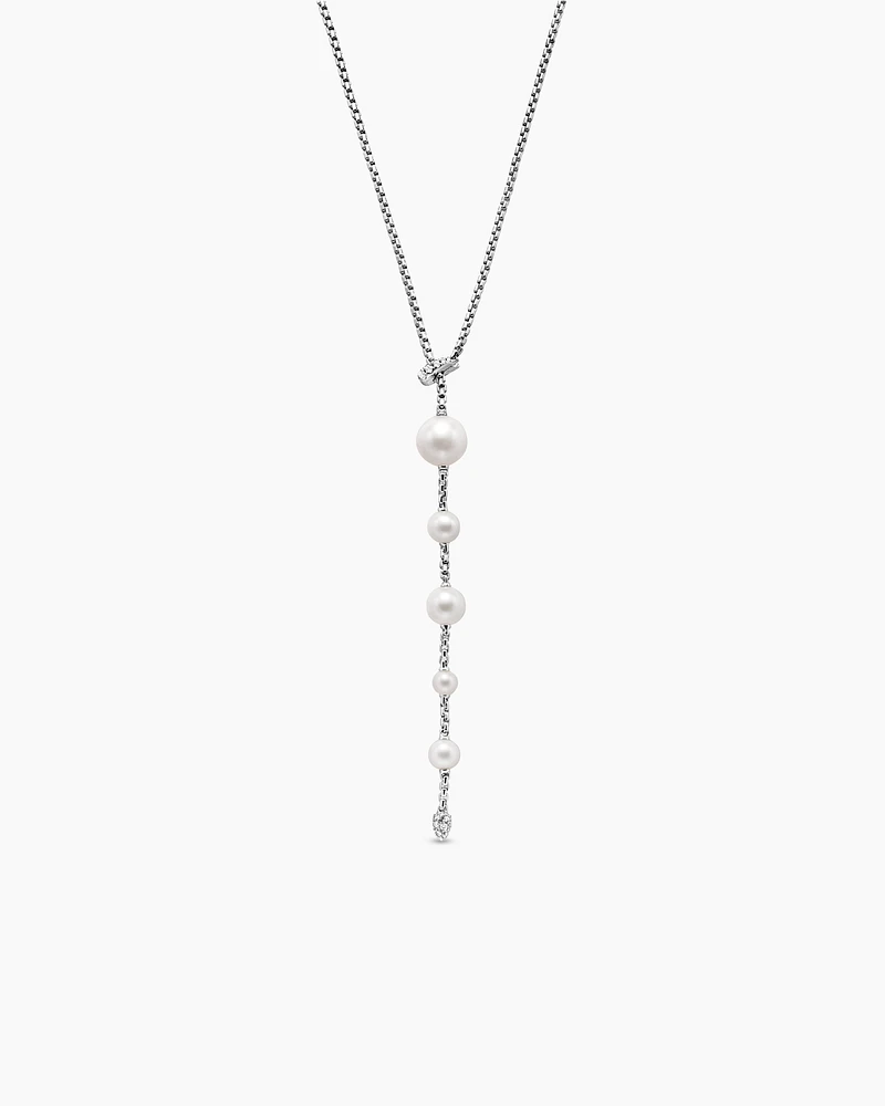 Pearl and Pavé Y Necklace in Sterling Silver with Pearls and Diamonds