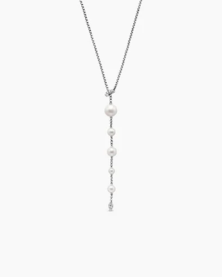 Pearl and Pavé Y Necklace in Sterling Silver with Pearls and Diamonds