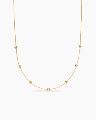 Petite Modern Renaissance Pyramid Station Necklace in 18K Yellow Gold with Diamonds, 4.6mm