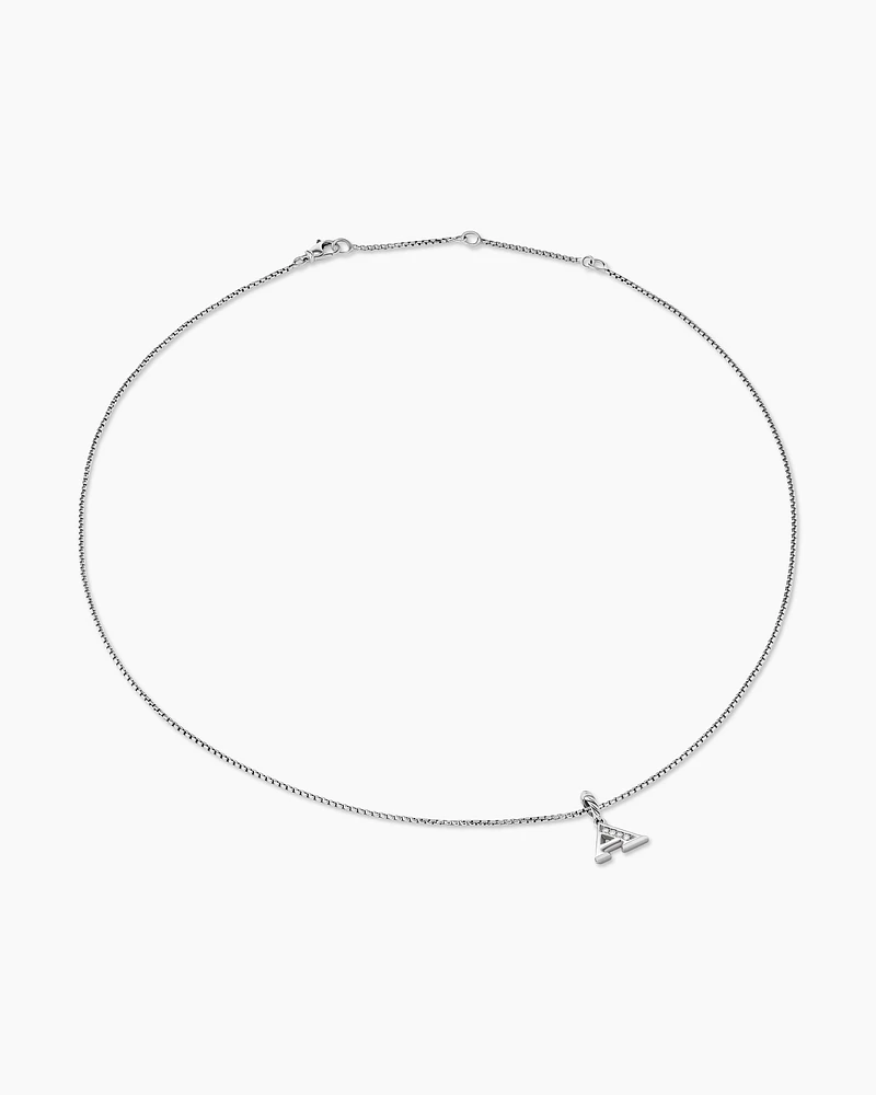 Pavé Initial Pendant Necklace in Sterling Silver with Diamond A