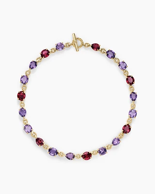 Marbella Toggle Necklace 18K Yellow Gold with Amethyst and Rhodolite Garnet