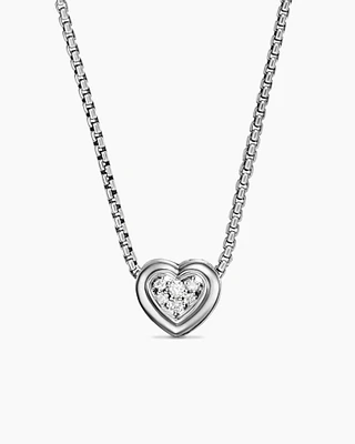 Puffy Heart Pendant Necklace in Sterling Silver with Diamonds, 7.8mm