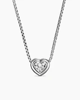 Puffy Heart Pendant Necklace in Sterling Silver with Diamonds, 7.8mm