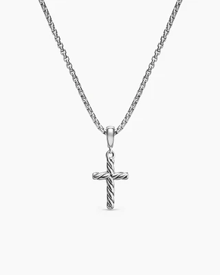 Cable Cross Pendant Necklace in Sterling Silver, 17.5mm