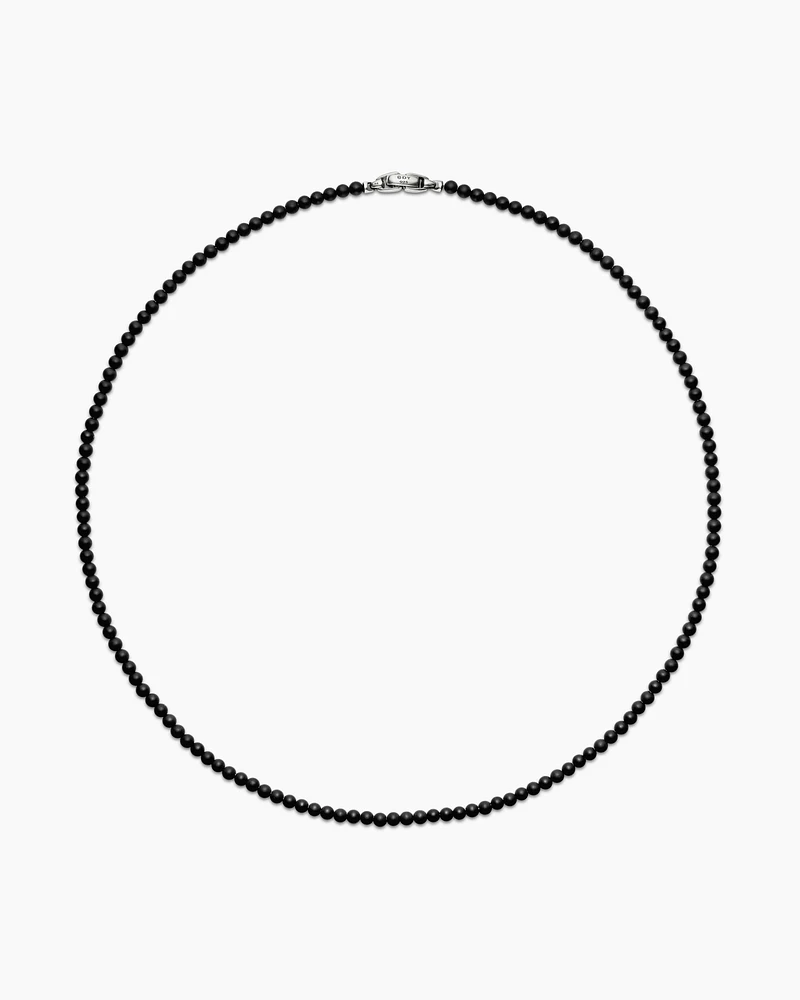 Spiritual Beads Necklace with Black Onyx and Sterling Silver, 4mm