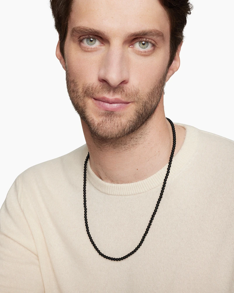 Spiritual Beads Necklace with Black Onyx and Sterling Silver, 4mm