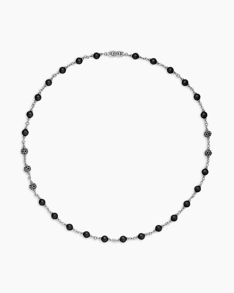 Spiritual Beads Rosary Necklace in Sterling Silver with Black Onyx and Black Diamonds, 6mm