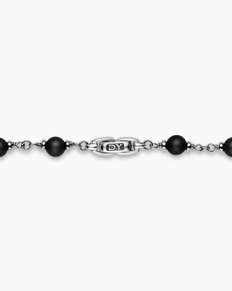 Spiritual Beads Rosary Necklace in Sterling Silver with Black Onyx and Black Diamonds, 6mm