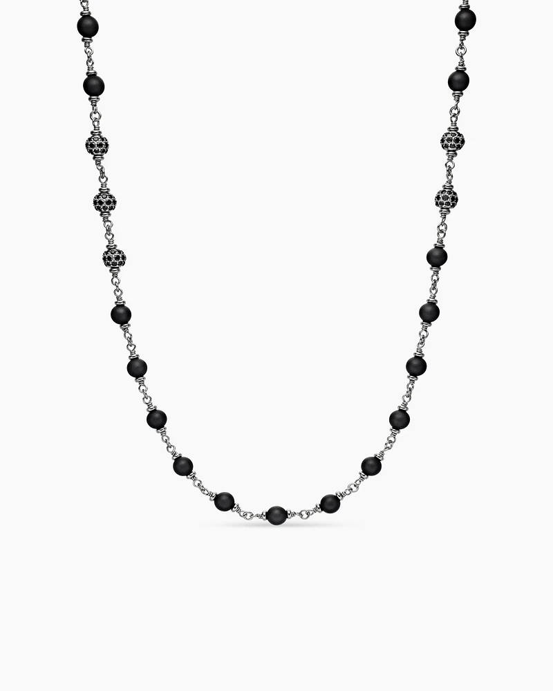 Spiritual Beads Rosary Necklace in Sterling Silver with Black Onyx and Black Diamonds, 6mm