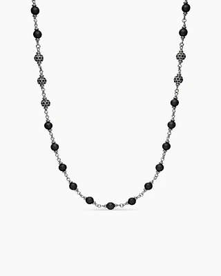 Spiritual Beads Rosary Necklace in Sterling Silver with Black Onyx and Black Diamonds, 6mm